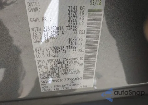 2018 Nissan Rogue Sl из США, поврежденный, VIN 5N1AT2MV0JC776900